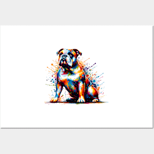 Colorful American Bulldog in Abstract Splash Art Style Posters and Art